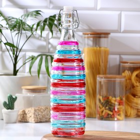 Бутылка стеклянная для соусов и масла с бугельным замком «Перелив», 1,2 л, 8,5×32 см, цвет МИКС