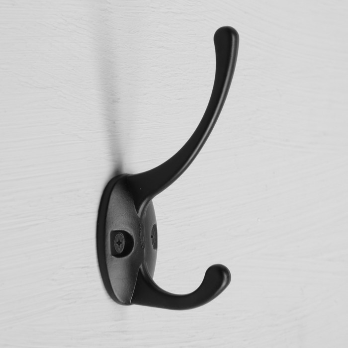 Крючок мебельный ТУНДРА TKD002, двухрожковый, черный - Фото 1