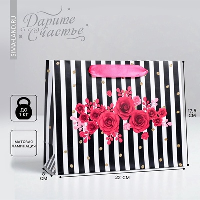 Пакет подарочный ламинированный, упаковка, «Gifts», 22×17.5×8 см