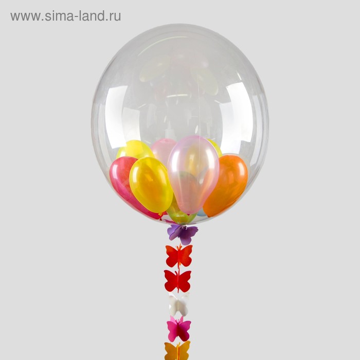 Шар воздушный 18" прозрачный + 20 шаров 3", лента, гирлянда - Фото 1