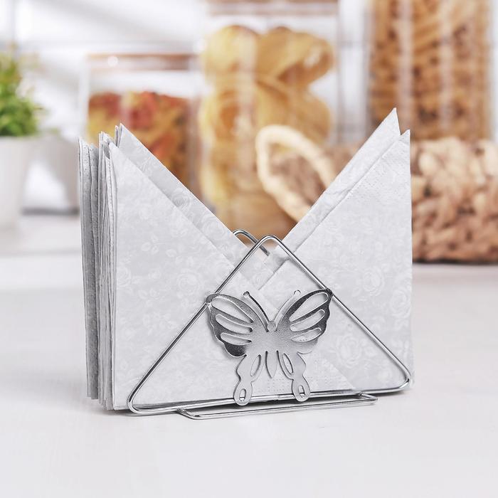 Салфетница Доляна «Бабочки», 6×14×8 см, цвет хром - Фото 1