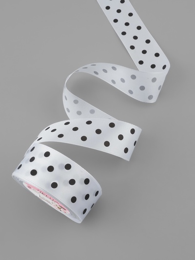 Лента атласная «Горошек», 40 мм, 23±1 м, белая №001