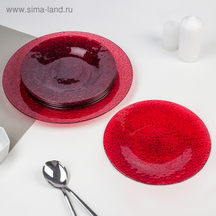 Сервиз столовый, 7 предметов: 1 тарелка d=29,5 см, 6 тарелок d=22 см, цвет красный - Фото 1