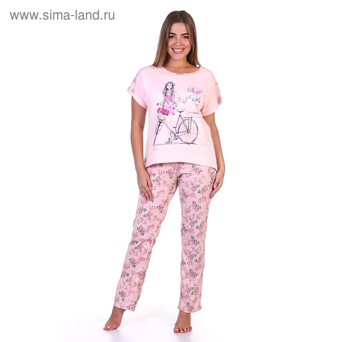 Пижама женская (футболка, брюки) ПК229 цвет коралловый, р-р 52 - Фото 1
