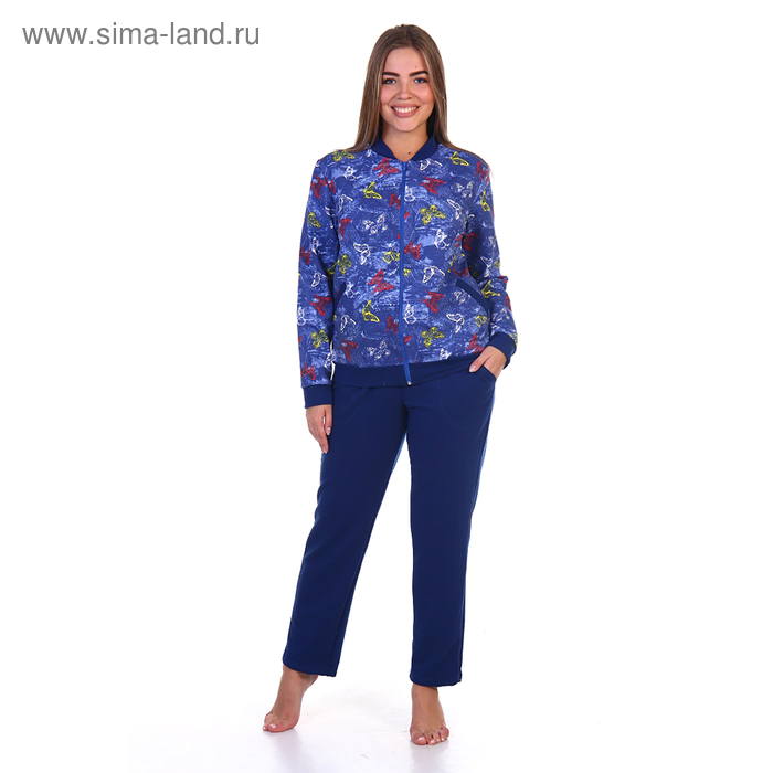Комплект женский (толстовка, брюки) "Бабочки" КФ238 цвет синий, р-р 46 - Фото 1