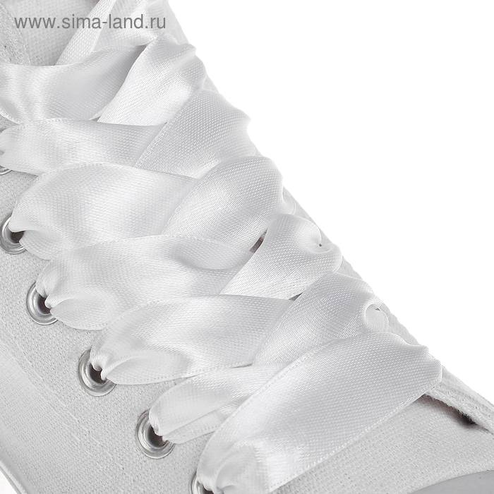 Шнурки для обуви, плоские, атласные, 20 мм, 110 см, пара, цвет белый - Фото 1