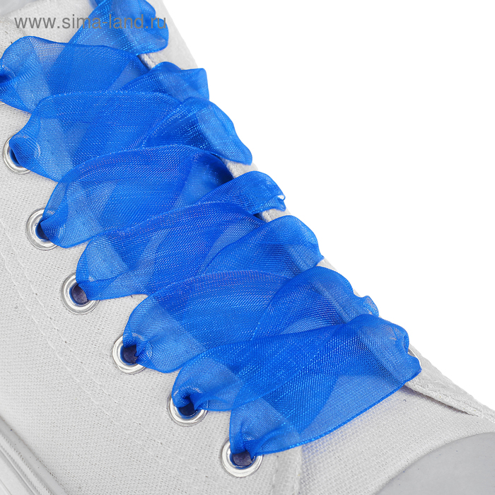 Шнурки для обуви, пара, капроновые, плоские, 20 мм, 110 см, цвет синий - Фото 1