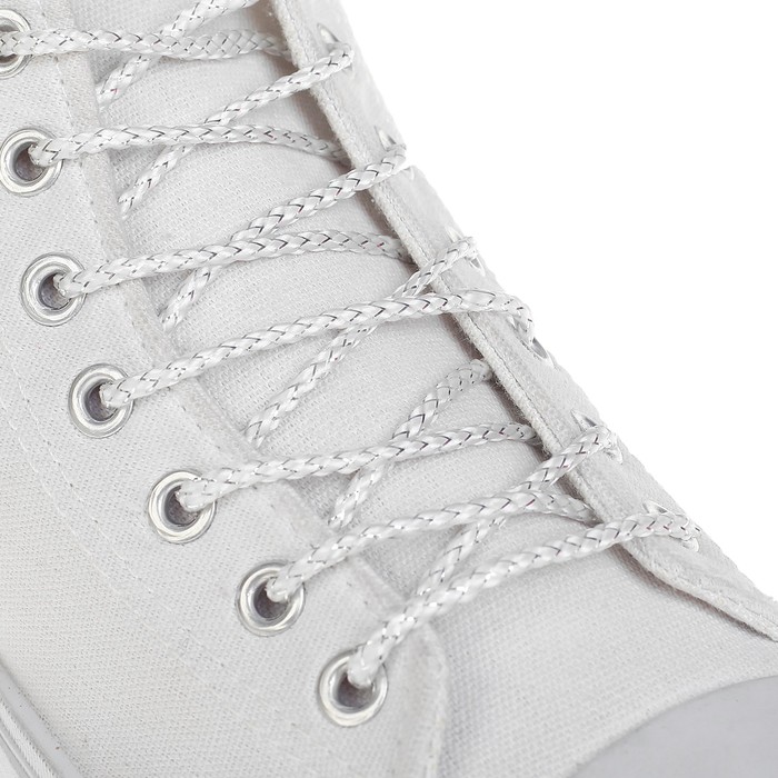 Шнурки для обуви, пара, круглые, серебряная нить, d = 3 мм, 110 см, цвет белый - Фото 1