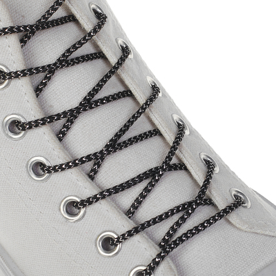 Шнурки для обуви, пара, круглые, серебряная нить, d = 3 мм, 110 см, цвет чёрный