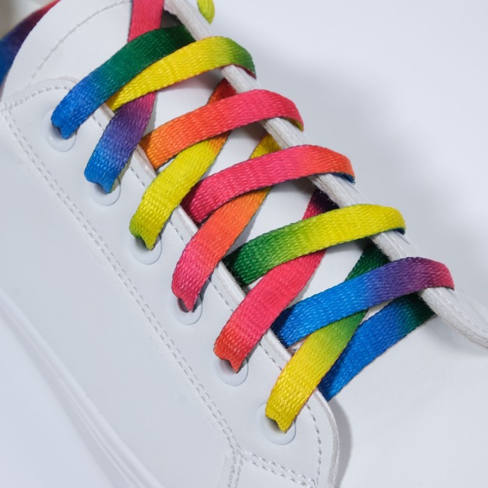 Шнурки для обуви, пара, плоские, 8 мм, 110 см, цвет «радужный» - Фото 1