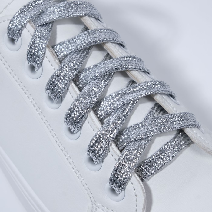 Шнурки для обуви, пара, плоские, 8 мм, 110 см, цвет серебристый - Фото 1