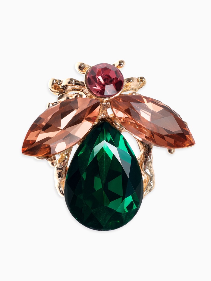 Брошь «Жук», розово-зелёная в золоте - Фото 1