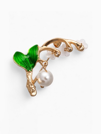 Брошь «Цветы» ландыши, цвет бело-зелёный в золоте