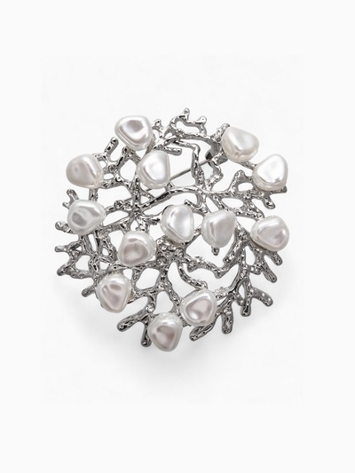 Брошь «Жемчужная россыпь», белая в серебре