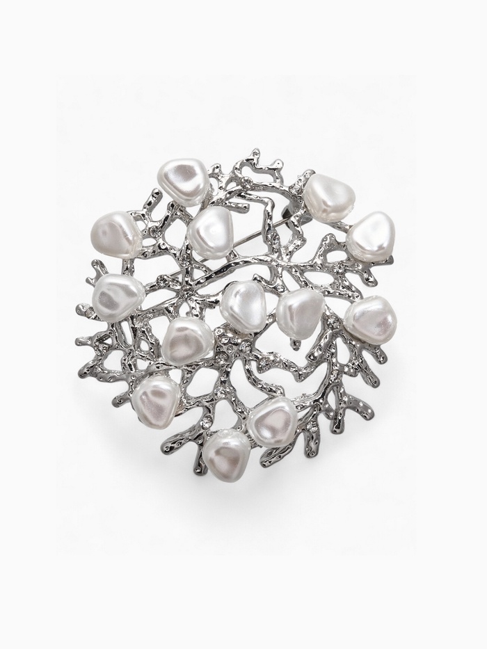 Брошь «Жемчужная россыпь», белая в серебре - Фото 1