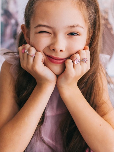 Кольцо детские Выбражулька «Романтика», бело-розовое в серебре, фасовка 36 шт.