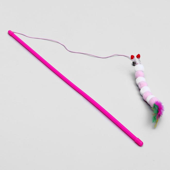Дразнилка-удочка "Гусеница с перьями", ручка 49 см, микс цветов - Фото 1