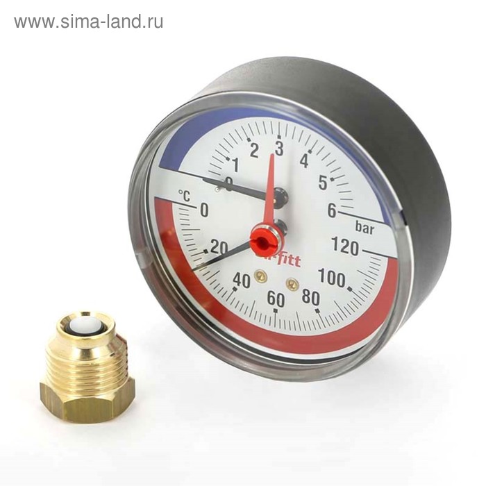 Термоманометр UNI-FITT 310P1442, аксиальный, 4 бар, 120'С, диаметр 80 мм, 1/2" - Фото 1