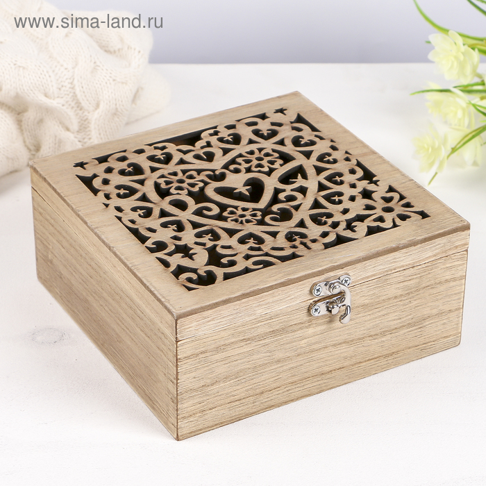 Шкатулка дерево с делениями "Сердца" 7,5х17х17 см - Фото 1