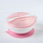 Набор для кормления, 3 предмета: миска на присоске 400 мл, крышка, ложка, цвет присоски розовый, цвет крышки МИКС - фото 8350976