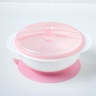 Набор для кормления, 3 предмета: миска на присоске 400 мл, крышка, ложка, цвет присоски розовый, цвет крышки МИКС - фото 8350978