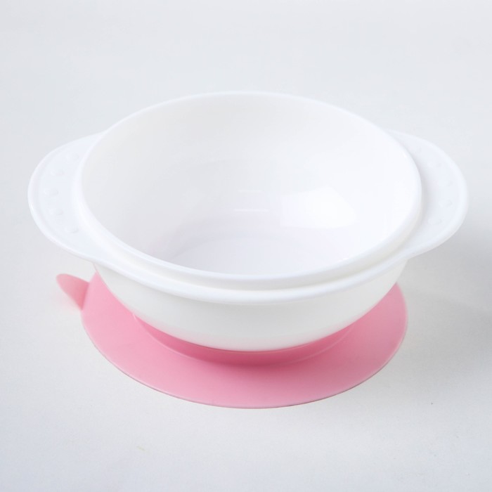 Набор для кормления, 3 предмета: миска на присоске 400 мл, крышка, ложка, цвет присоски розовый, цвет крышки МИКС - фото 1908340180
