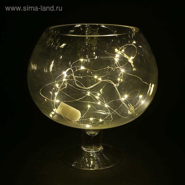 Гирлянда "Нить", 3 м, "Роса", LED-30-6V, (LR2032 2 шт.в комплекте), 1 режим, серебристая нить, свечение жёлтое - Фото 1