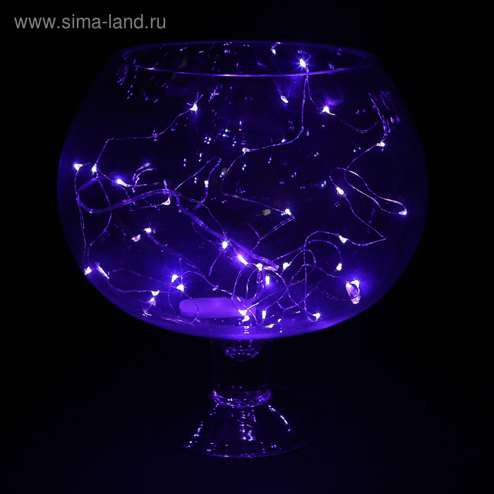 Гирлянда "Нить", 3 м, "Роса", LED-30-6V, (LR2032 2 шт.в комплекте), 1 режим, серебристая нить, свечение фиолетовое - Фото 1