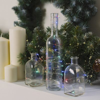 Гирлянда "Нить", 3 м, "Роса", LED-30-6V, (LR2032 2 шт.в комплекте), 1 режим, серебристая нить, свечение мульти