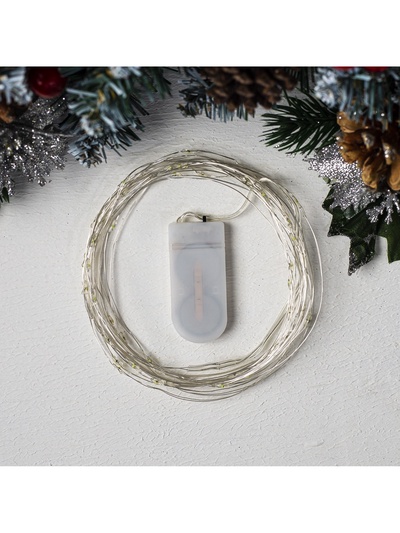 Гирлянда «Нить» 5 м роса, IP20, серебристая нить, 50 LED, батарейки CR2032×2 (в комплекте), свечение белое