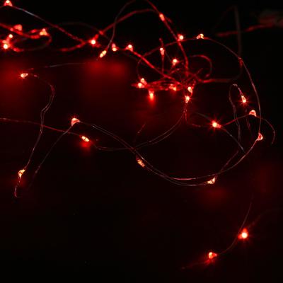 Гирлянда «Нить» 5 м роса, IP20, серебристая нить, 50 LED, батарейки CR2032×2 (в комплекте), свечение красное