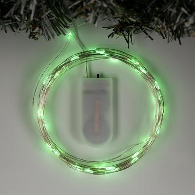 Гирлянда «Нить» 5 м роса, IP20, серебристая нить, 50 LED, батарейки CR2032×2 (в комплекте), свечение зелёное