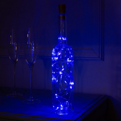 Гирлянда «Нить» 2 м роса с пробкой, IP20, серебристая нить, 20 LED, батарейки LR44×3 (в комплекте), свечение синее