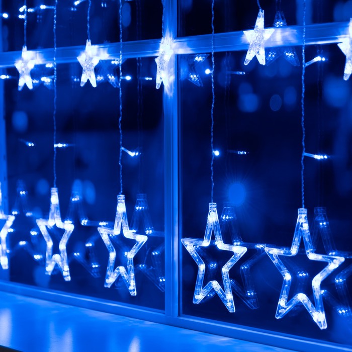 Гирлянда «Бахрома» 2.4 × 0.9 м с насадками «Звёзды», IP20, прозрачная нить, 138 LED, свечение синее, 8 режимов, 220 В - фото 1911266411