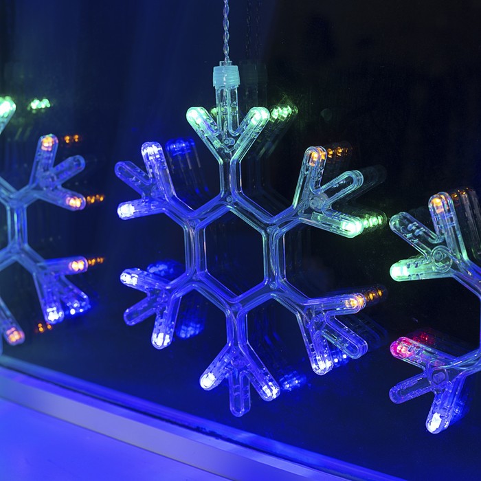 Гирлянда «Бахрома» 2.4 × 0.9 м с насадками «Снежинки», IP20, прозрачная нить, 150 LED, свечение мульти, 8 режимов, 220 В - фото 1908340453