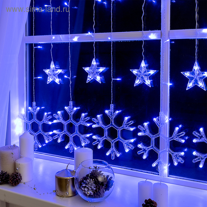 Купить Гирлянда занавес штора снежинки на окно, стену, 2,7м*0,6м, белая, новогод