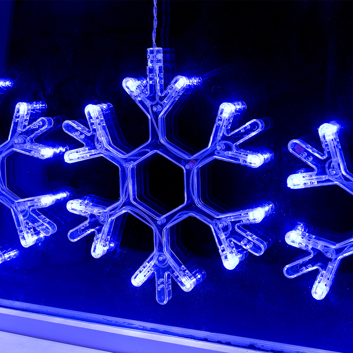 Гирлянда «Бахрома» 2.4 × 0.9 м с насадками «Снежинки», IP20, прозрачная нить, 150 LED, свечение синее, 8 режимов, 220 В - фото 1918739024