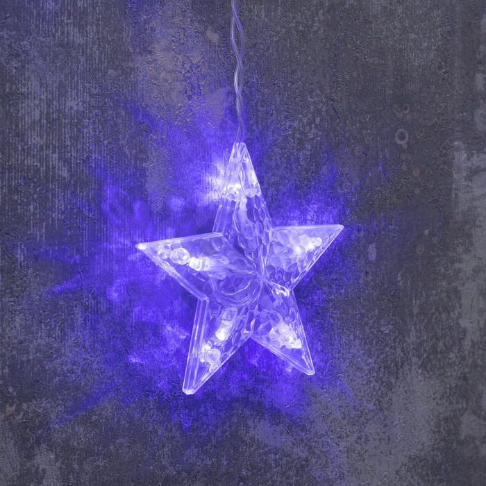 Гирлянда «Бахрома» 2.4 × 0.9 м с насадками «Снежинки», IP20, прозрачная нить, 150 LED, свечение синее, 8 режимов, 220 В - фото 1918739025