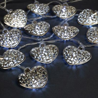 Гирлянда "Нить" 4 м с насадками "Сердце", IP20, прозрачная нить, 20 LED, свечение белое, 8 режимов, 220 В