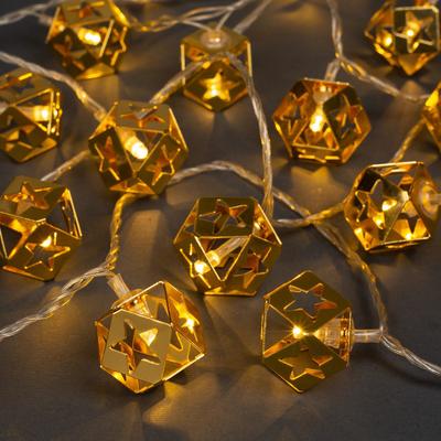 Гирлянда "Нить" 4 м с насадками "Кубик звезда", IP20, прозрачная нить, 20 LED, свечение тёплое белое, 8 режимов, 220 В