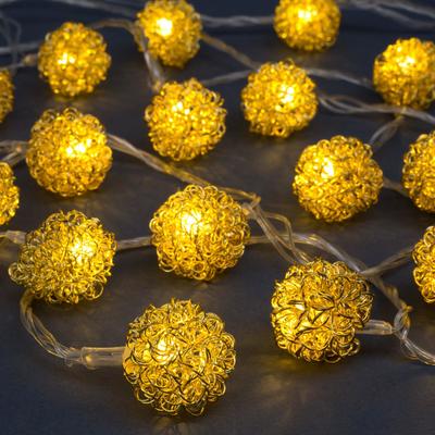 Гирлянда "Нить" 4 м с насадками "Шарик проволока", IP20, прозрачная нить, 20 LED, свечение тёплое белое, 8 режимов, 220 В