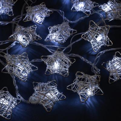 Гирлянда "Нить" 4 м с насадками "Звезда проволока", IP20, прозрачная нить, 20 LED, свечение белое, 8 режимов, 220 В