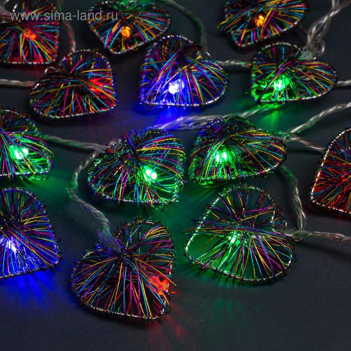 Гирлянда "Нить" 4 м с насадками "Сердце проволока", IP20, прозрачная нить, 20 LED, свечение мульти, 8 режимов, 220 В - Фото 1