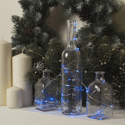 Гирлянда "Нить" 3 м роса, IP20, серебристая нить, 30 LED, свечение синее, фиксинг, 2 х CR2032