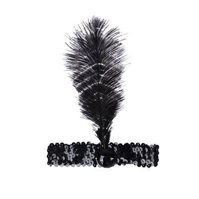 Повязка на голову, с пером, чёрная