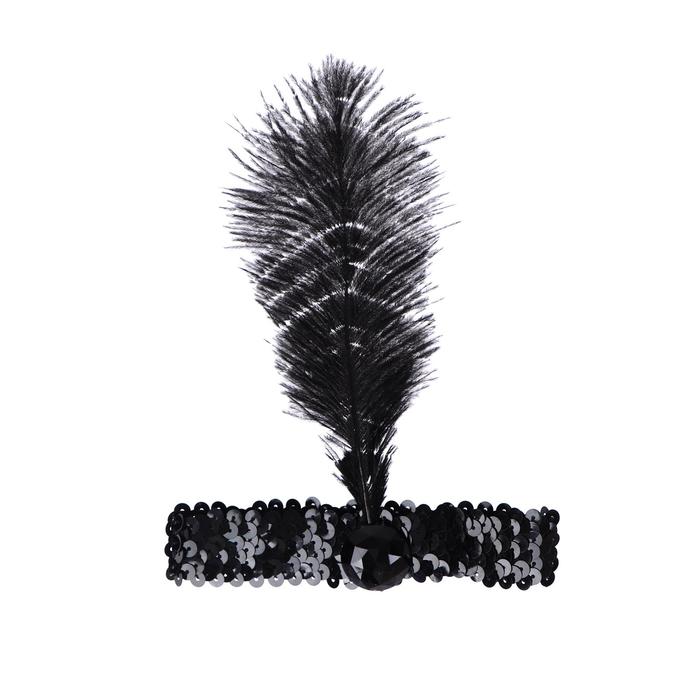 Повязка на голову, с пером, чёрная - Фото 1