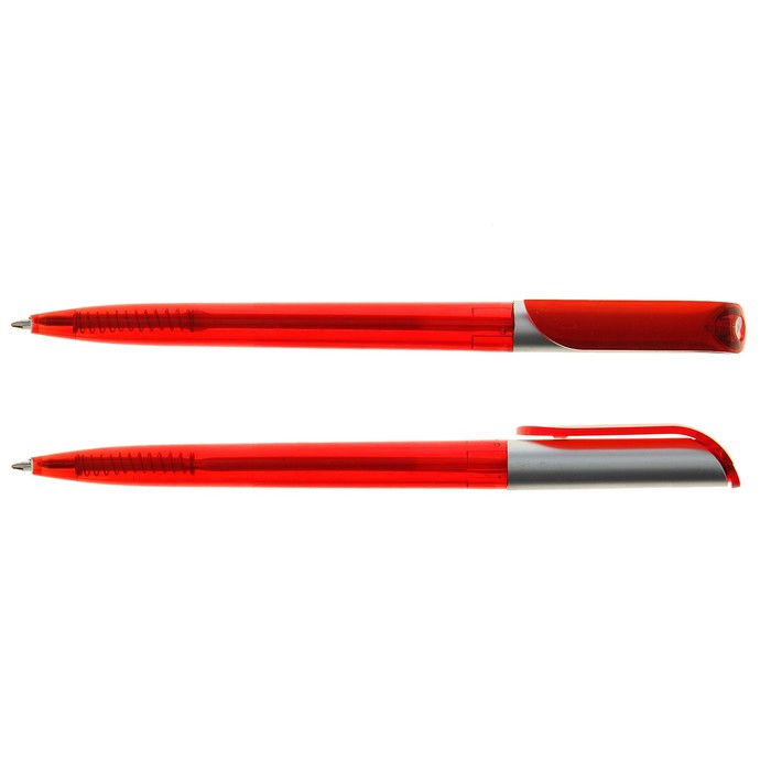 Ручка шариковая, поворотная, корпус тонированный красный с серебристой вставкой, стержень синий 0.5 мм - Фото 1
