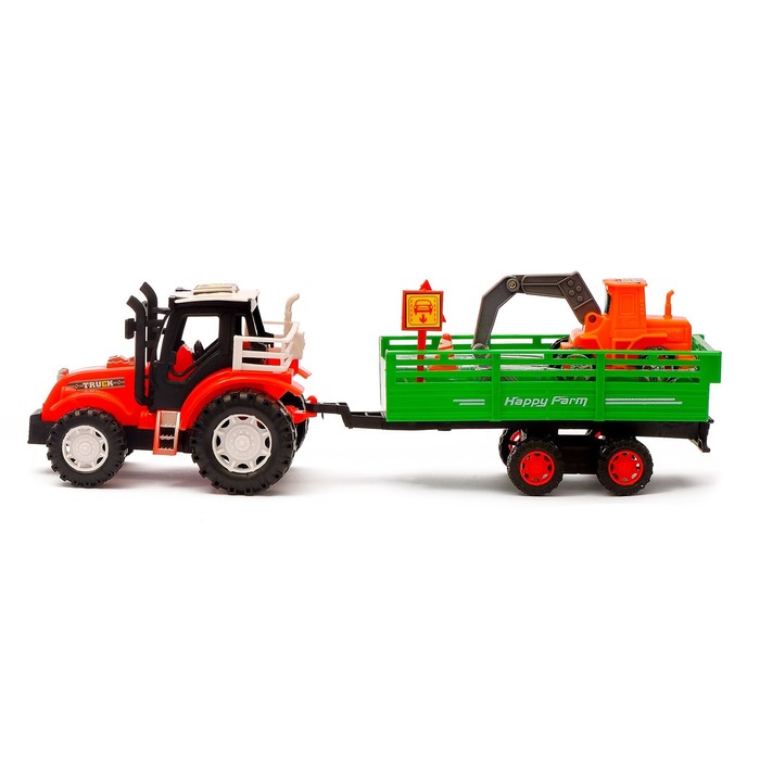Трактор инерционный «Фермер», с прицепом, цвета МИКС - фото 1880352997