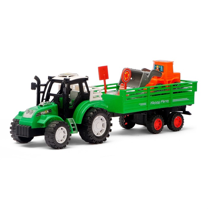 Трактор инерционный «Фермер», с прицепом, цвета МИКС - фото 1905433821