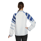 Русская народная женская рубаха, воротник-стойка, рукав реглан, с синей тесьмой, р-р 48, рост 170 см - Фото 2